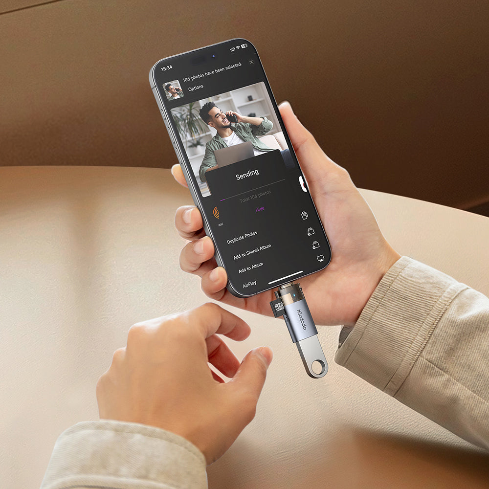 Mcdodo - OTG Adapter (OT-7850) - USB to Lightning, with TF Card Reader, Fast Data Transfer, 480Mbps, LED, Lanyard - Black