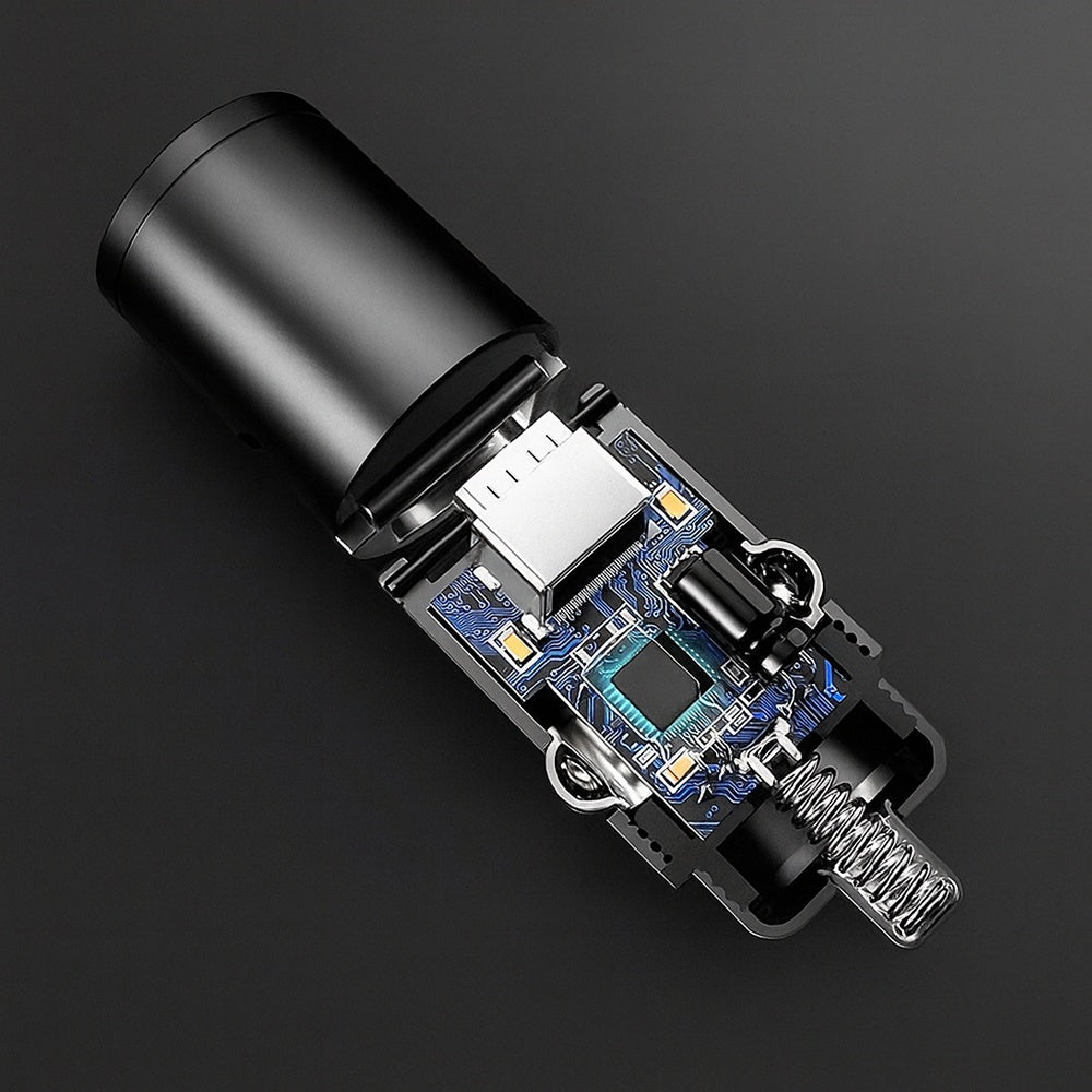 Techsuit - Premium Car Charger NanoVolt (C5) - Mini Design, Fast Charge, Type-C PD30W, 3A, Pull Ring, Aluminium Alloy - Black