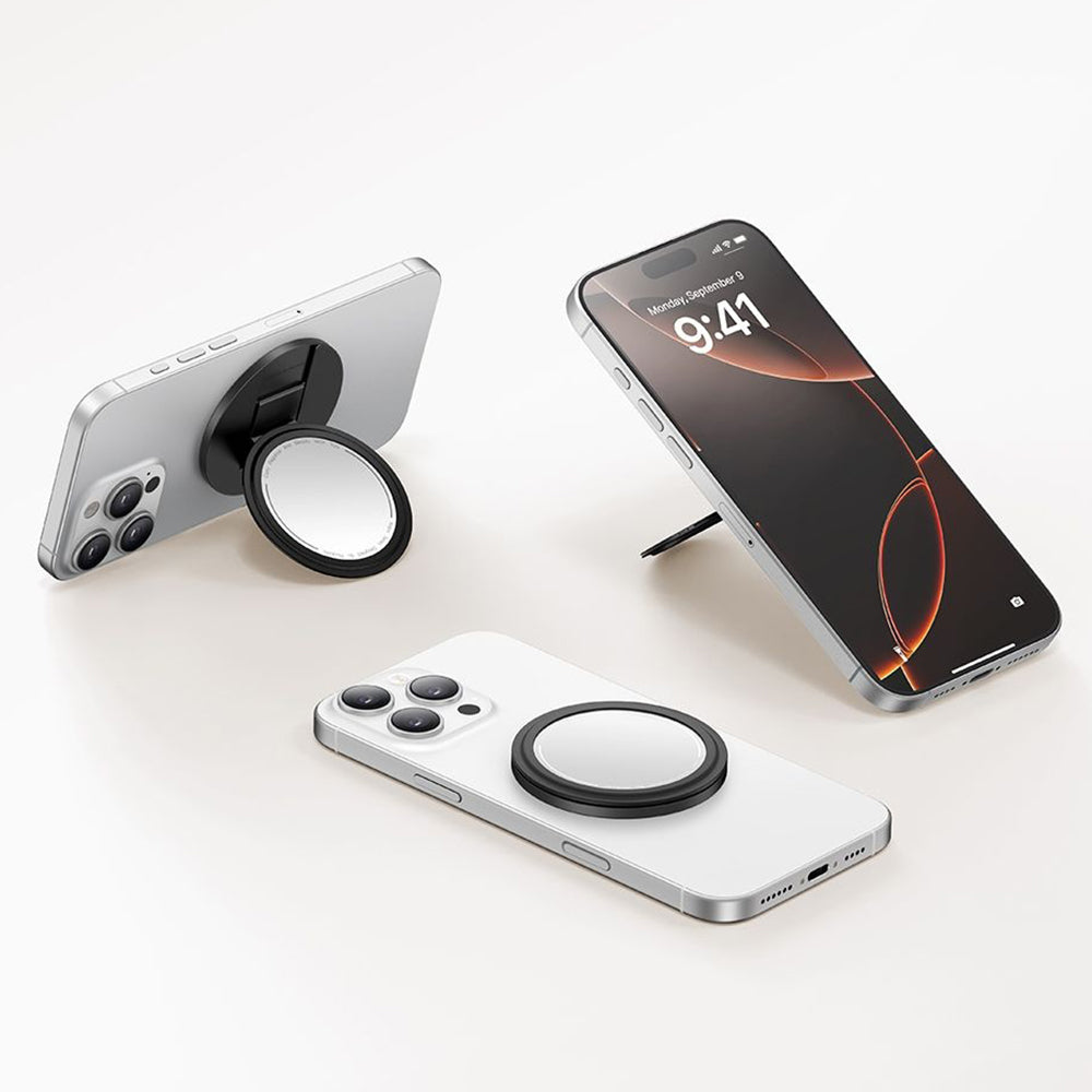 Mcdodo - 2in1 Foldable Magnetic Phone Stand (MR-7912) - with Built-in Makeup Mirror, Leather - Black