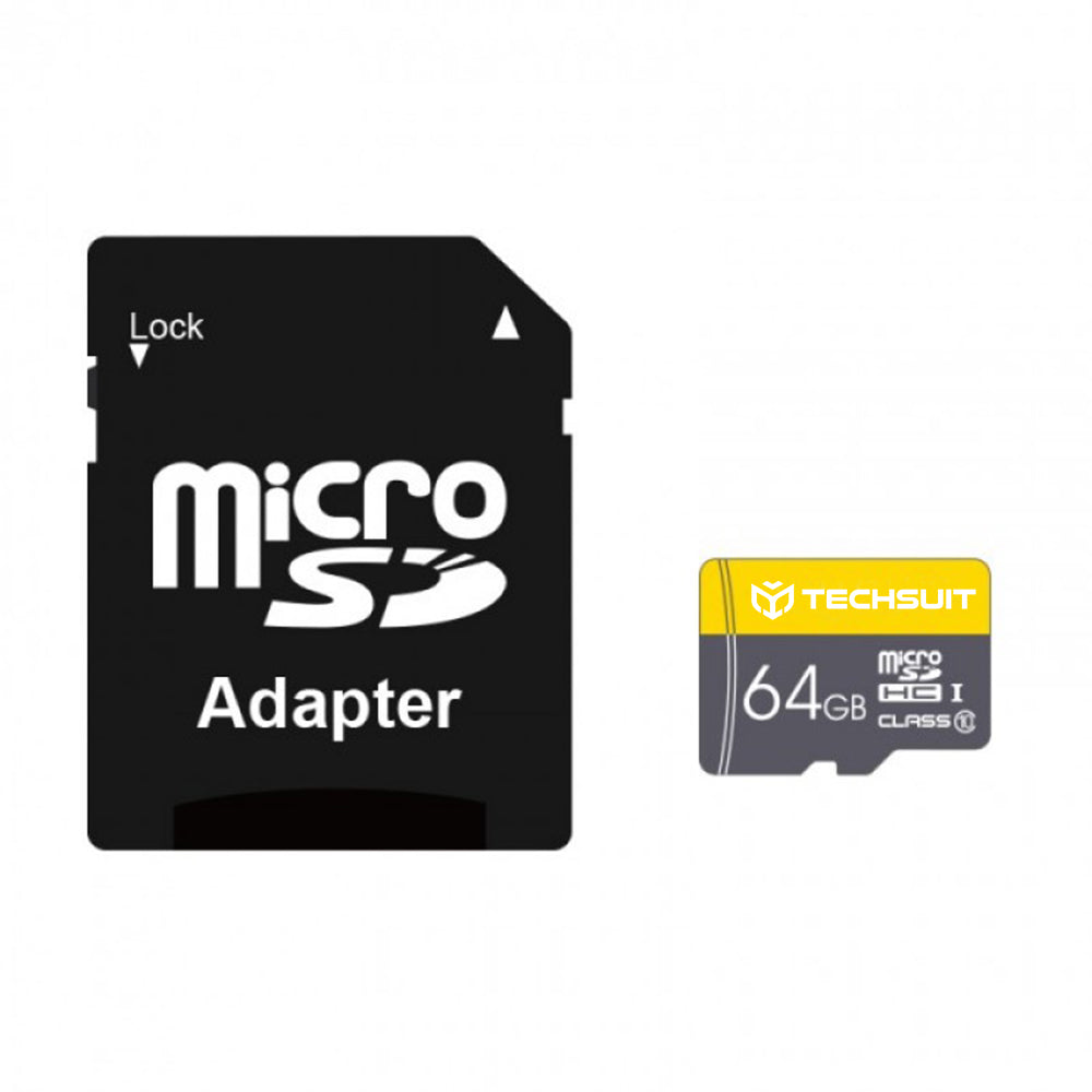 Techsuit - Memory Card THCM11 (THCM11964) - with Adapter, MicroSDHC, Class 10, 64GB, 100MB/s, 60MB/s - Yellow