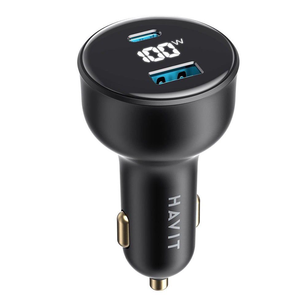 Havit - Auto - Moto > Ηλεκτρονικά & Ηλεκτρολογικά Αυτοκινήτου > Φορτιστές Αναπτήρα Αυτοκινήτου (CC100W) - USB, Type-C, PD100W, PC, with Digital Display - Black