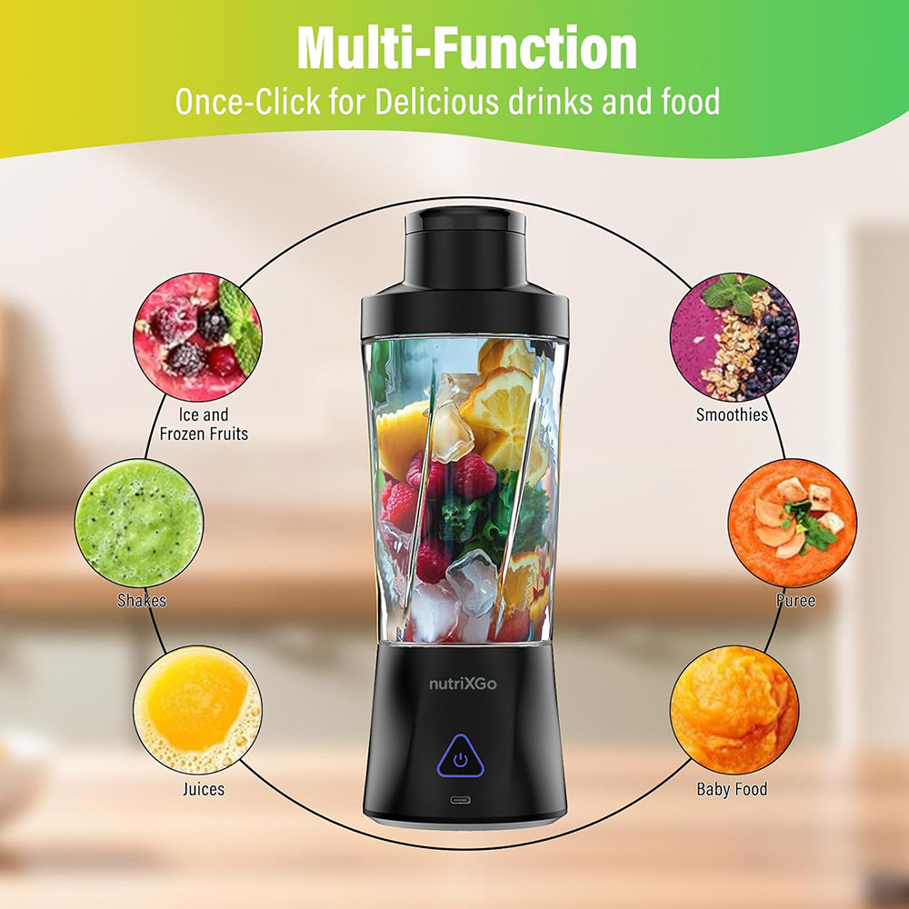 Techsuit - Premium Mini Portable Blender nutriXGo (BP1) - with Type-C Cable, Rechargeable, 700ml, 20000rpm, 6000mAh - Black
