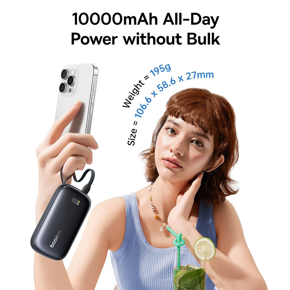 Baseus - Power Bank EnerFill FC21 Qpow 3 Ultra (E0027L00) - with Detachable Cable, 10000mAh, 22.5W, Digital Display - Cosmic Black