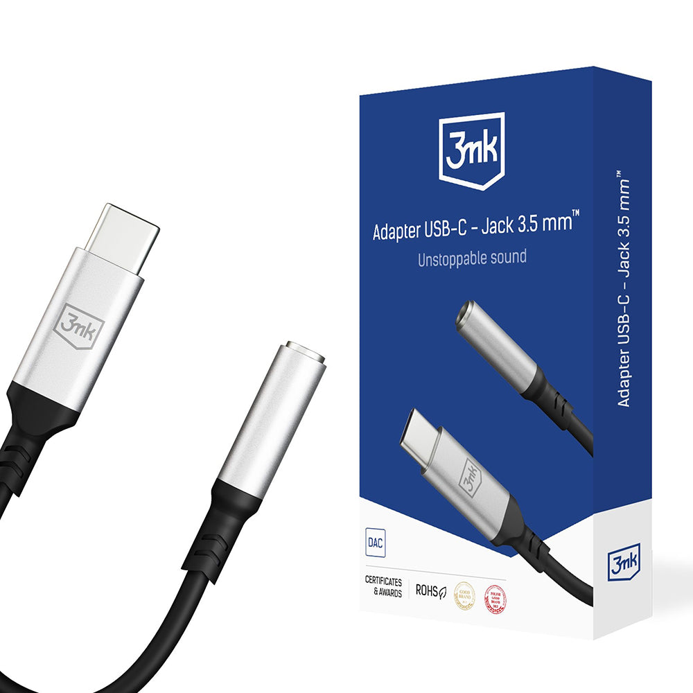 3mk - Audio Cable Adapter - USB-C to Jack 3.5mm, DAC Chip, Aluminium - Grey
