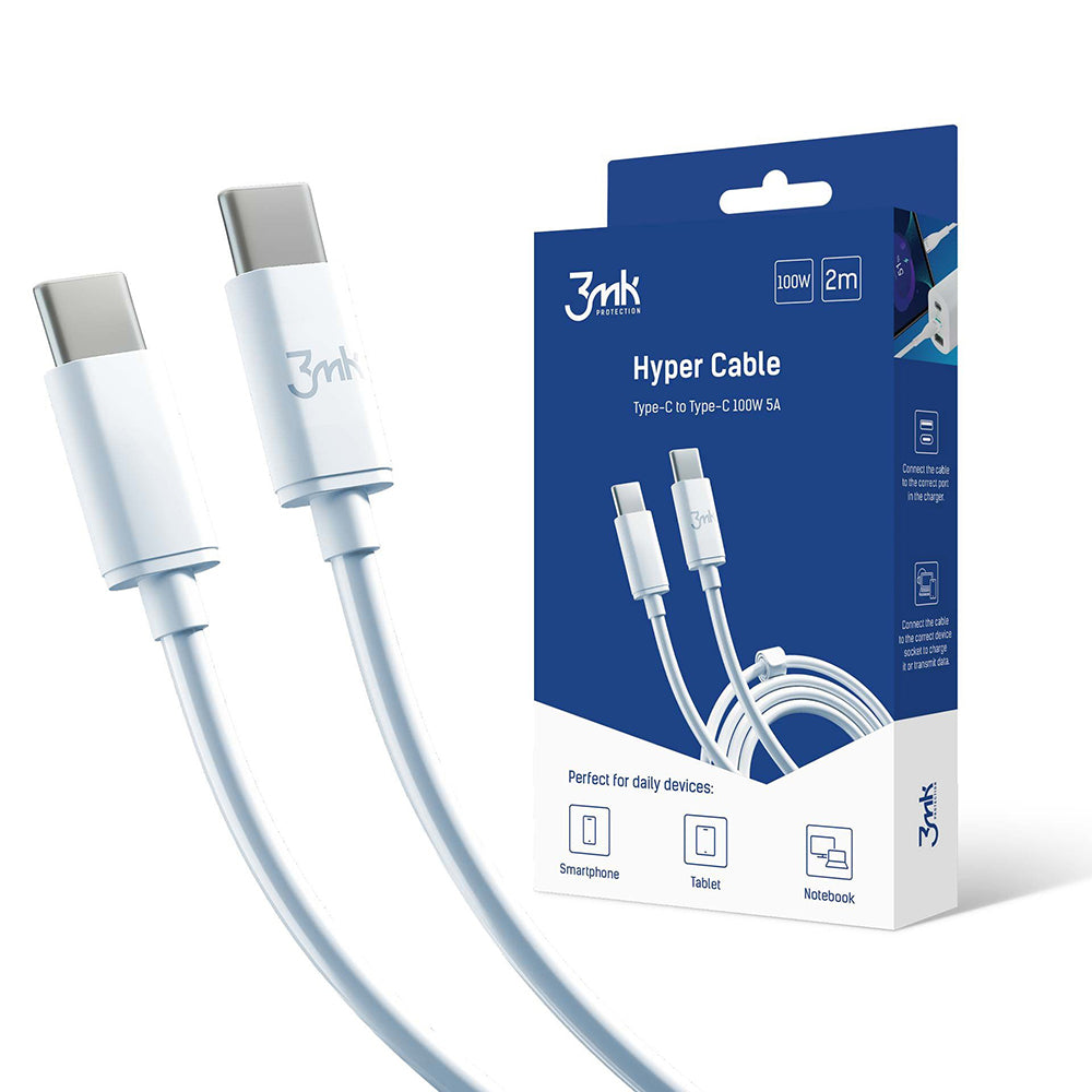 3mk - Data Cable Hyper - USB-C to USB-C, 100W, 5A, 2m - White