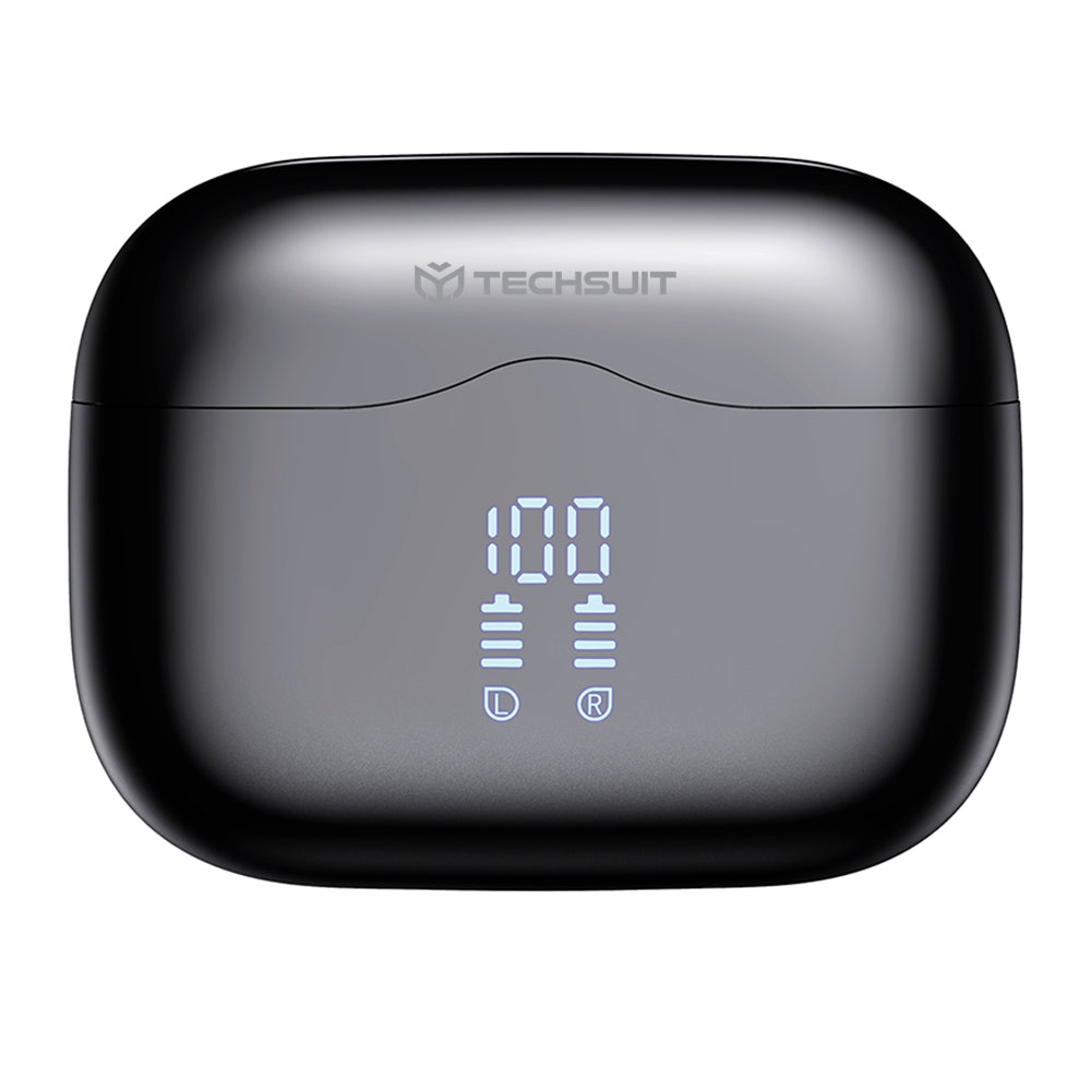 Techsuit - Premium Wireless Earbuds VelarX One (CW2) - Bluetooth V5.4, 300mAh, ANC, ENC, 4 Mic - Black