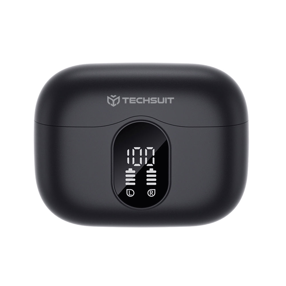 Techsuit - Premium Wireless Earbuds WaveBeat 100 (CW3) - Bluetooth V5.4, 300mAh, ANC, ENC, 4 Mic - Black
