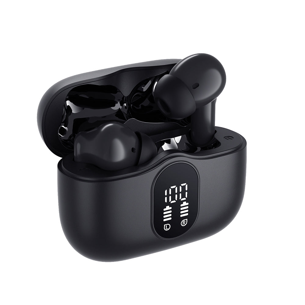 Techsuit - Premium Wireless Earbuds WaveBeat 100 (CW3) - Bluetooth V5.4, 300mAh, ANC, ENC, 4 Mic - Black