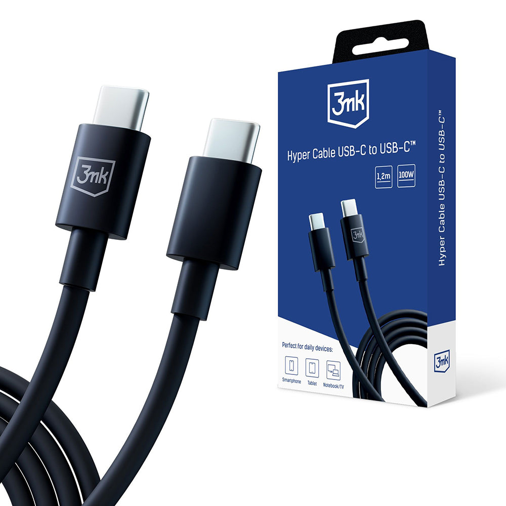 3mk - Data Cable Hyper - UBS-C to USB-C, 100W, 5A, 1.2m - Black