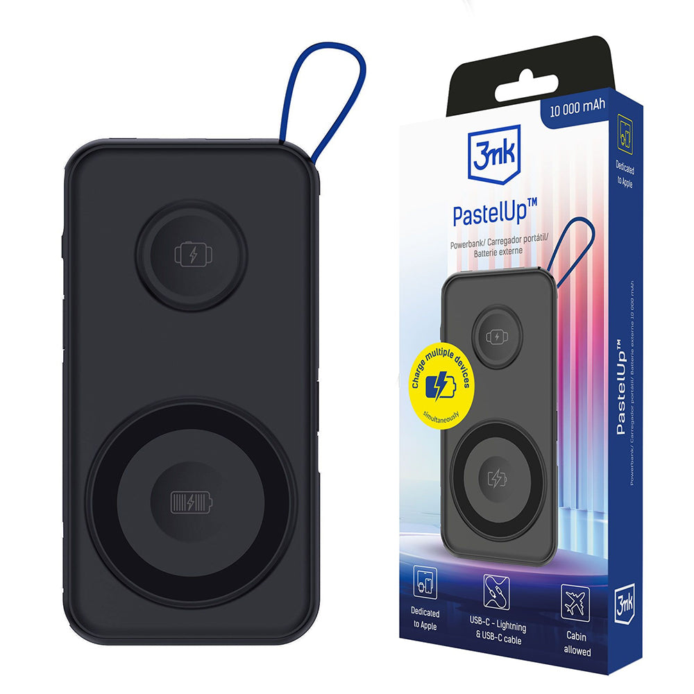 3mk - Power Bank PastelUp - USB-A/USB-C/Lightning, MagSafe/Qi, 10.000mAh, 22.5W, Aluminum - Black