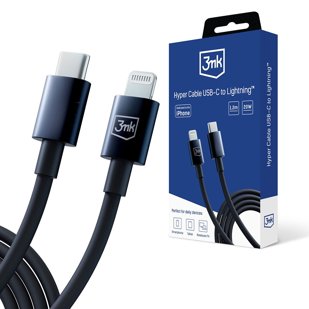 3mk - Data Cable Hyper - USB-C to Lightning, 20W, 5A, 1.2m - Black