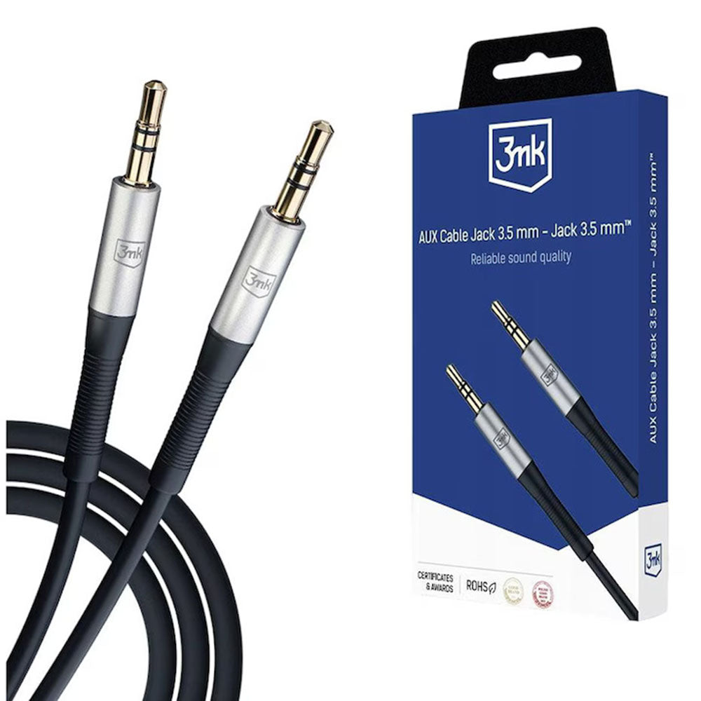 3mk - Audio Cable - 2x mini Jack 3.5mm, Aluminum + Silicone, 1m - Black