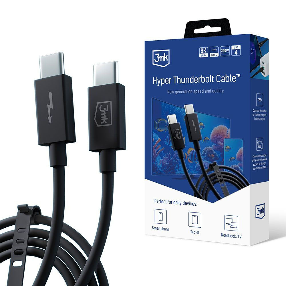 3mk - Data Cable Hyper Thunderbolt 3 - UBS4, 8K@60Hz, PD240W, 40Gb/s, 1m - Black