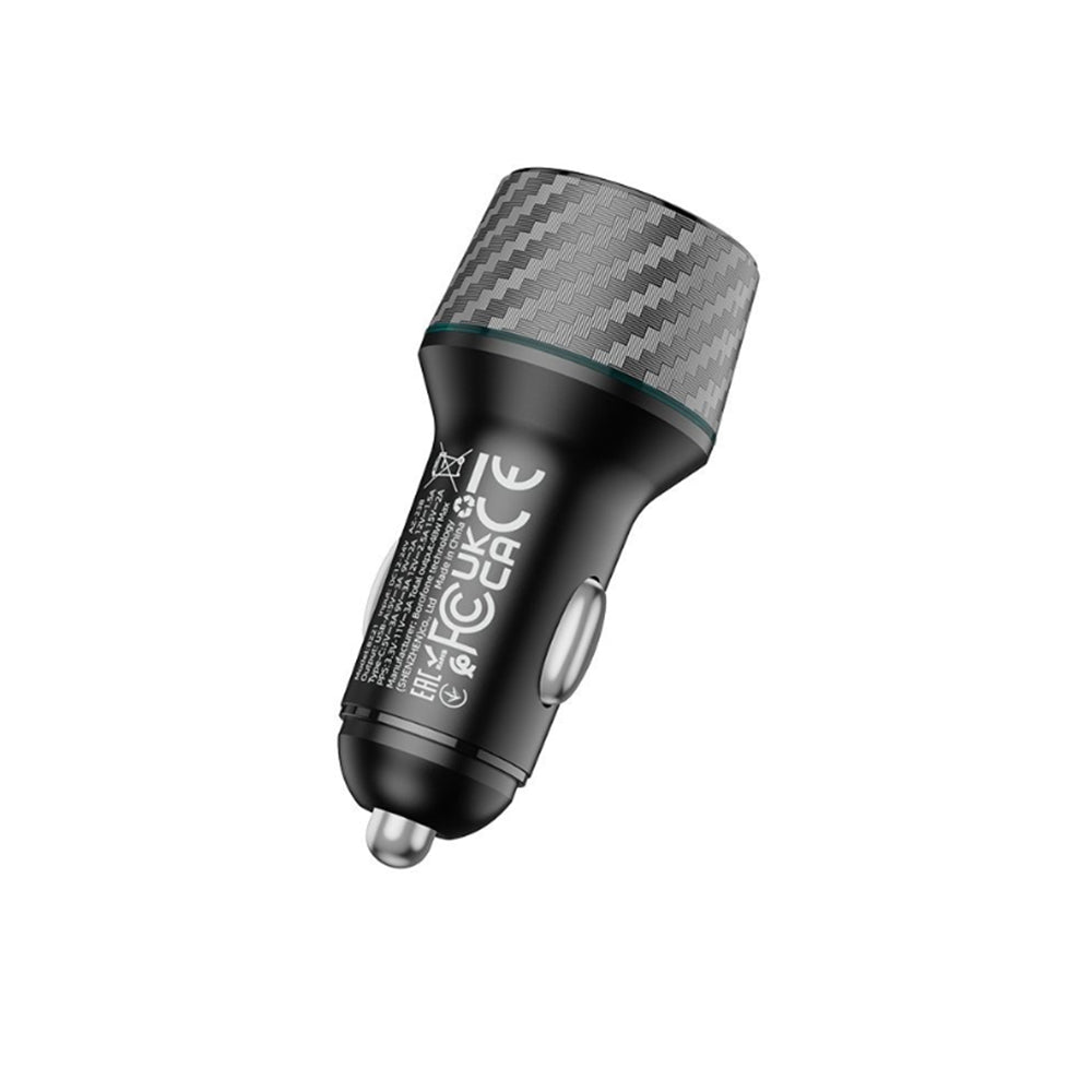 Borofone - Car Charger Brilliant (BZ21) - USB, Type-C, Fast Charge, Dual Port, PD30W, QC3.0, 48W, Built-in LED - Black