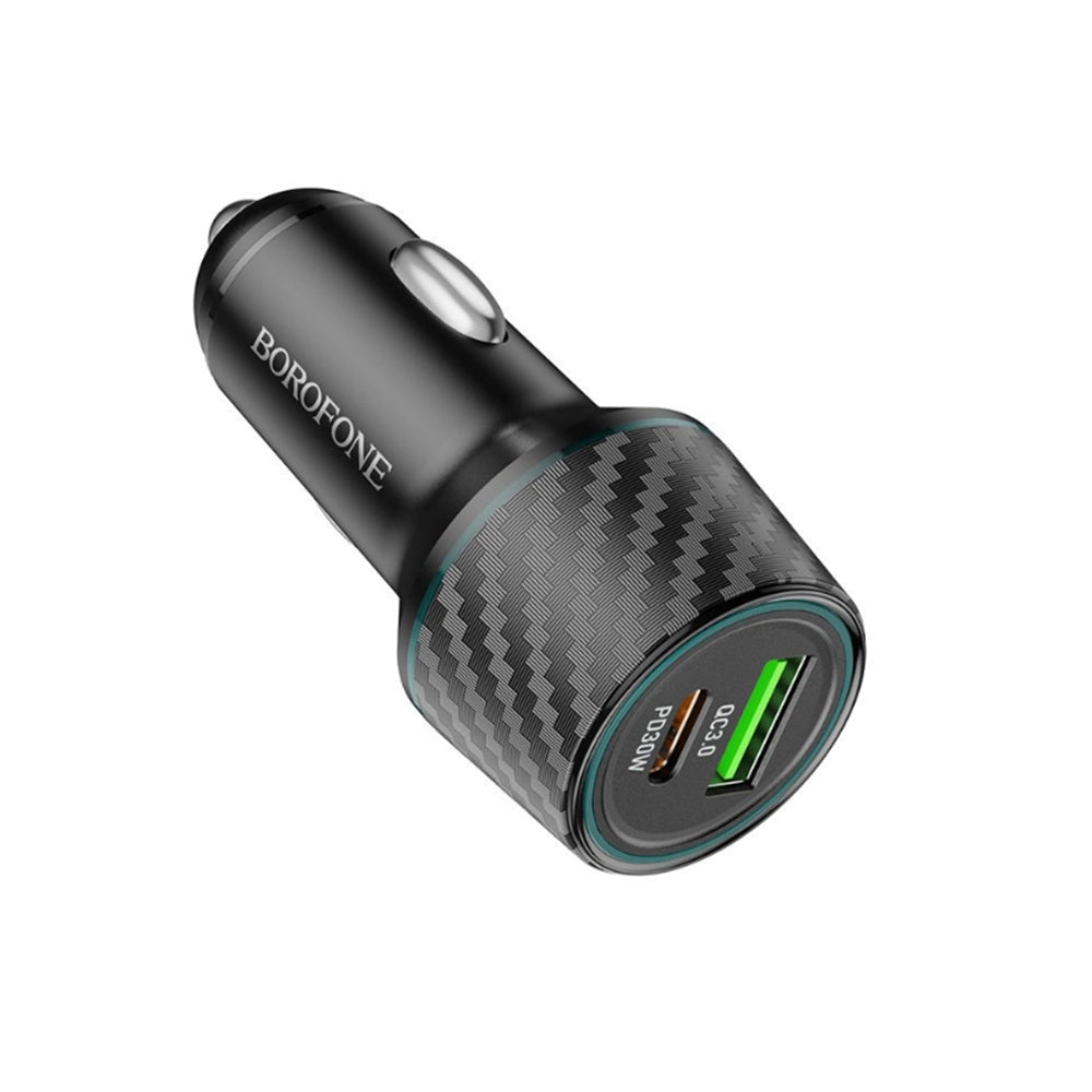 Borofone - Car Charger Brilliant (BZ21) - USB, Type-C, Fast Charge, Dual Port, PD30W, QC3.0, 48W, Built-in LED - Black