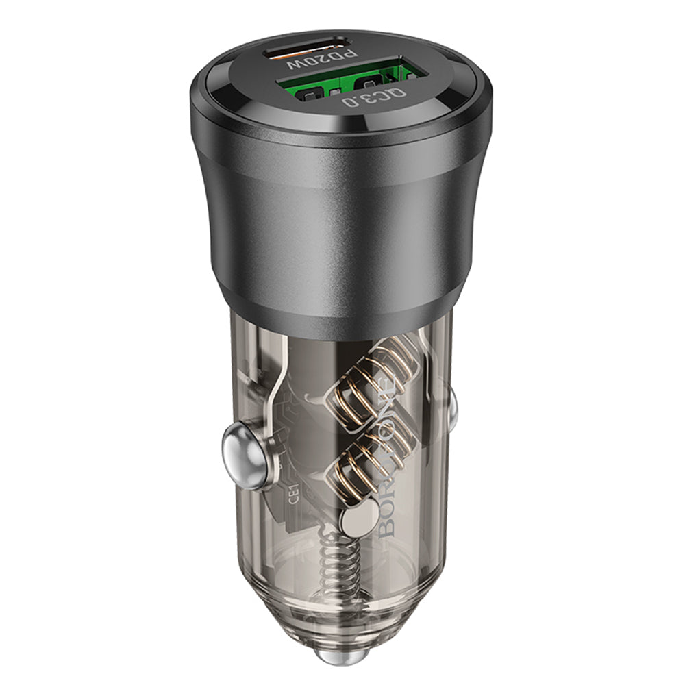 Borofone - Car Charger Journey (BZ25) - USB, Type-C, Fast Charge, Dual Port, PD20W, QC3.0, 38W - Transparent / Black