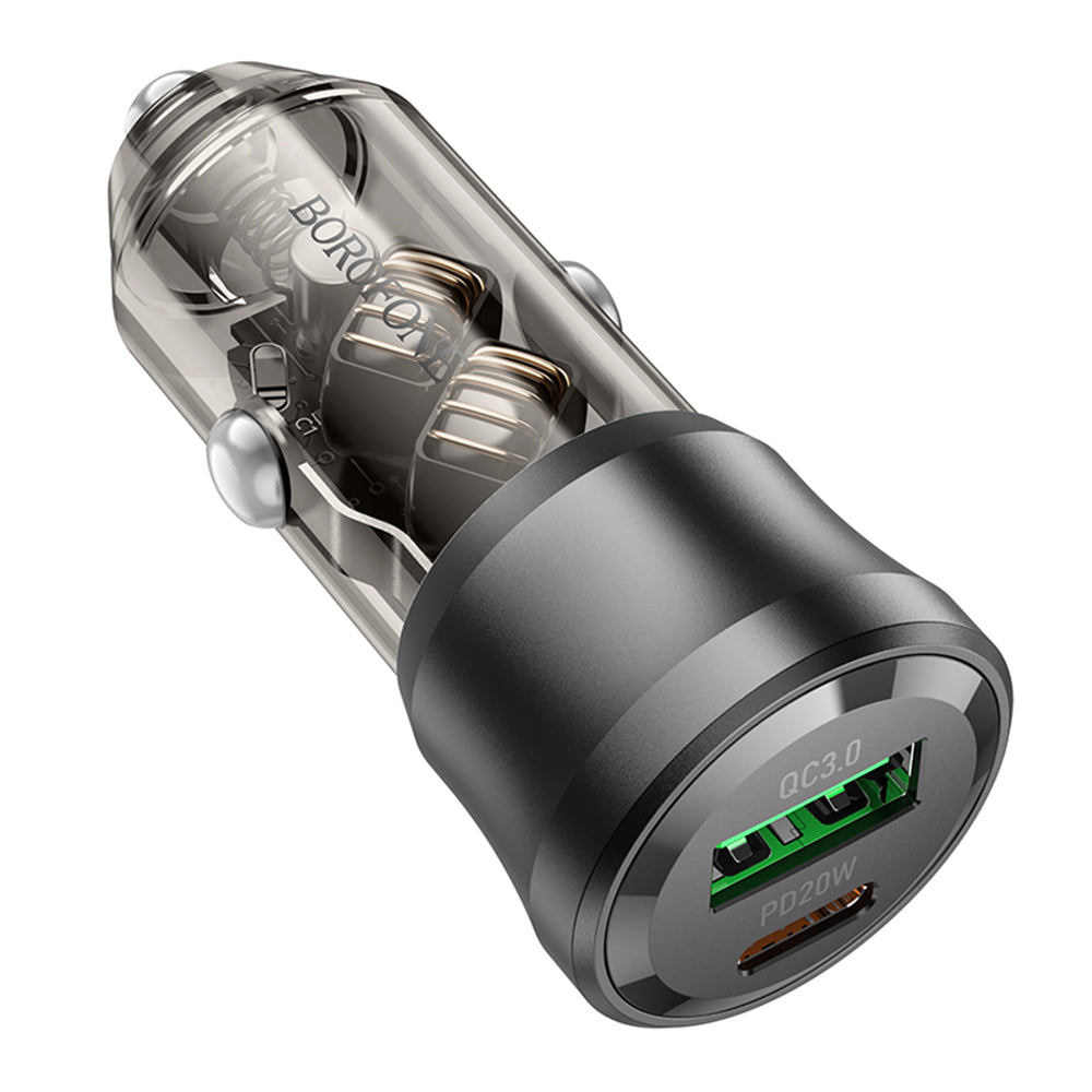 Borofone - Car Charger Journey (BZ25) - USB, Type-C, Fast Charge, Dual Port, PD20W, QC3.0, 38W - Transparent / Black