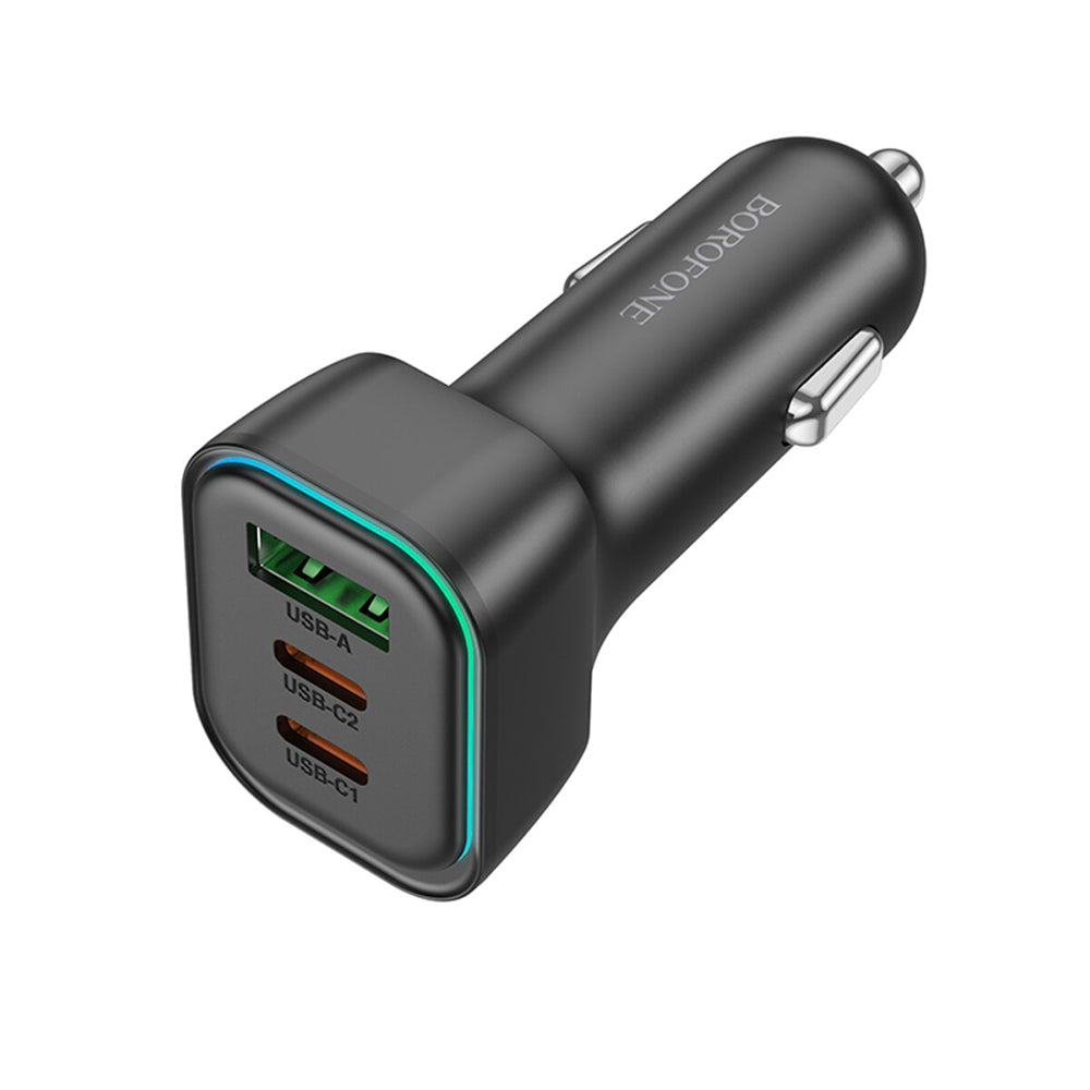 Borofone - Car Charger Trophie (BZ28C) - 1x USB, 2x Type-C, High Power, PD, PPS, QC3.0, FCP, AFC, 60W, RGB, 12-24V - Black