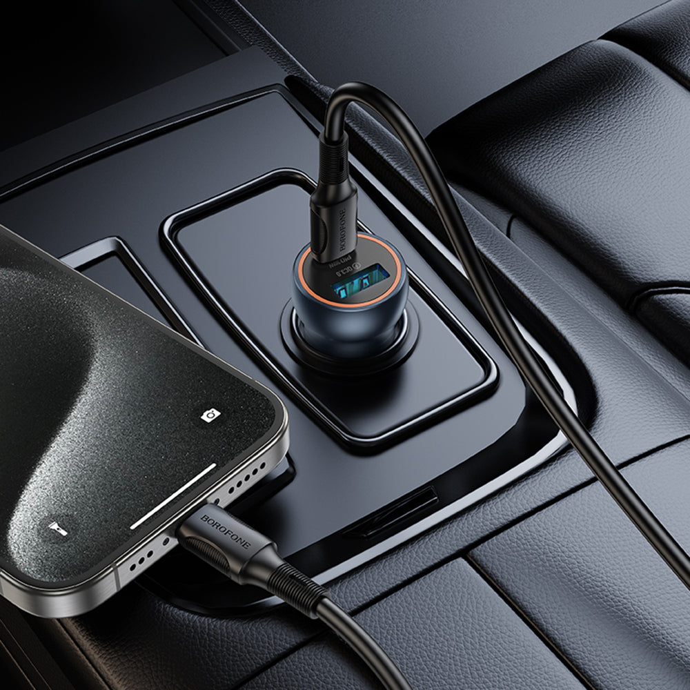 Borofone - Mini Car Charger Fresh (BZ32A) - Type-C, USB, Fast Charge, Dual Port, 30W (PD/QC), Aluminum Alloy - Metal Gray