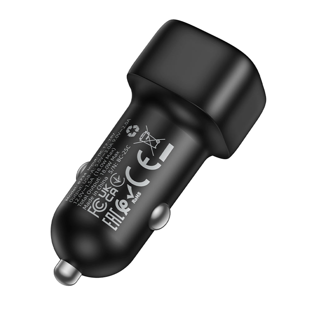Borofone - Car Charger Cloud (BZ34) - USB, Single Port, 18W (QC/FCP/AFC), ABS, for 12-24V - Black