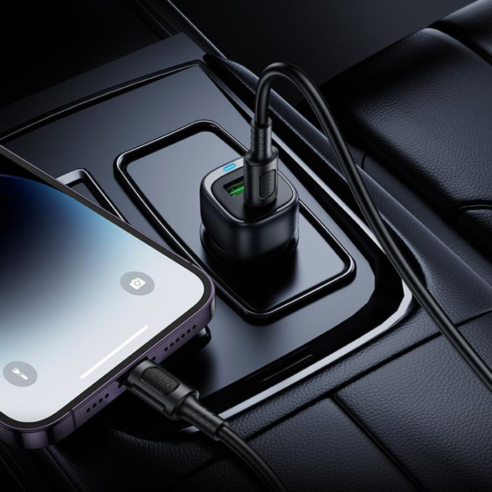 Borofone - Car Charger Cloud (BZ34B) - Type-C + USB-A, PD20W, QC3.0, Dual Port, 38W, ABS - Black