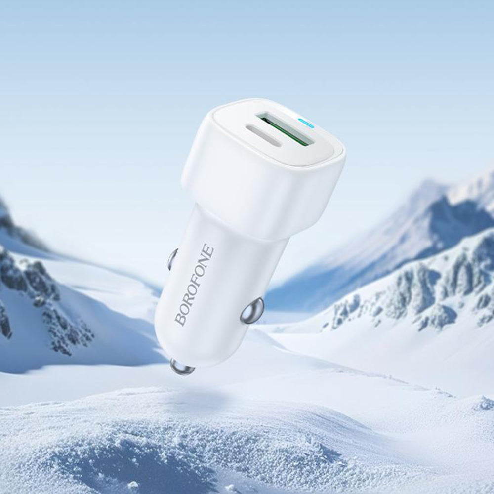 Borofone - Car Charger Cloud (BZ34B) - Type-C, USB, PD20W, QC3.0, Dual Port, 38W, ABS - White