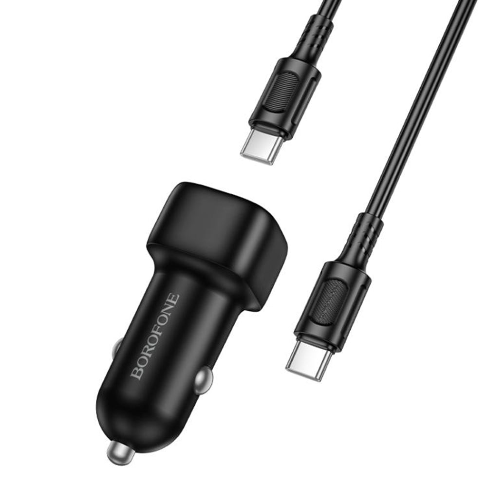 Borofone - Car Charger Cloud (BZ34B) - Type-C Cable Included, Type-C + USB-A, PD20W, QC3.0, Dual Port, 38W, ABS - Black