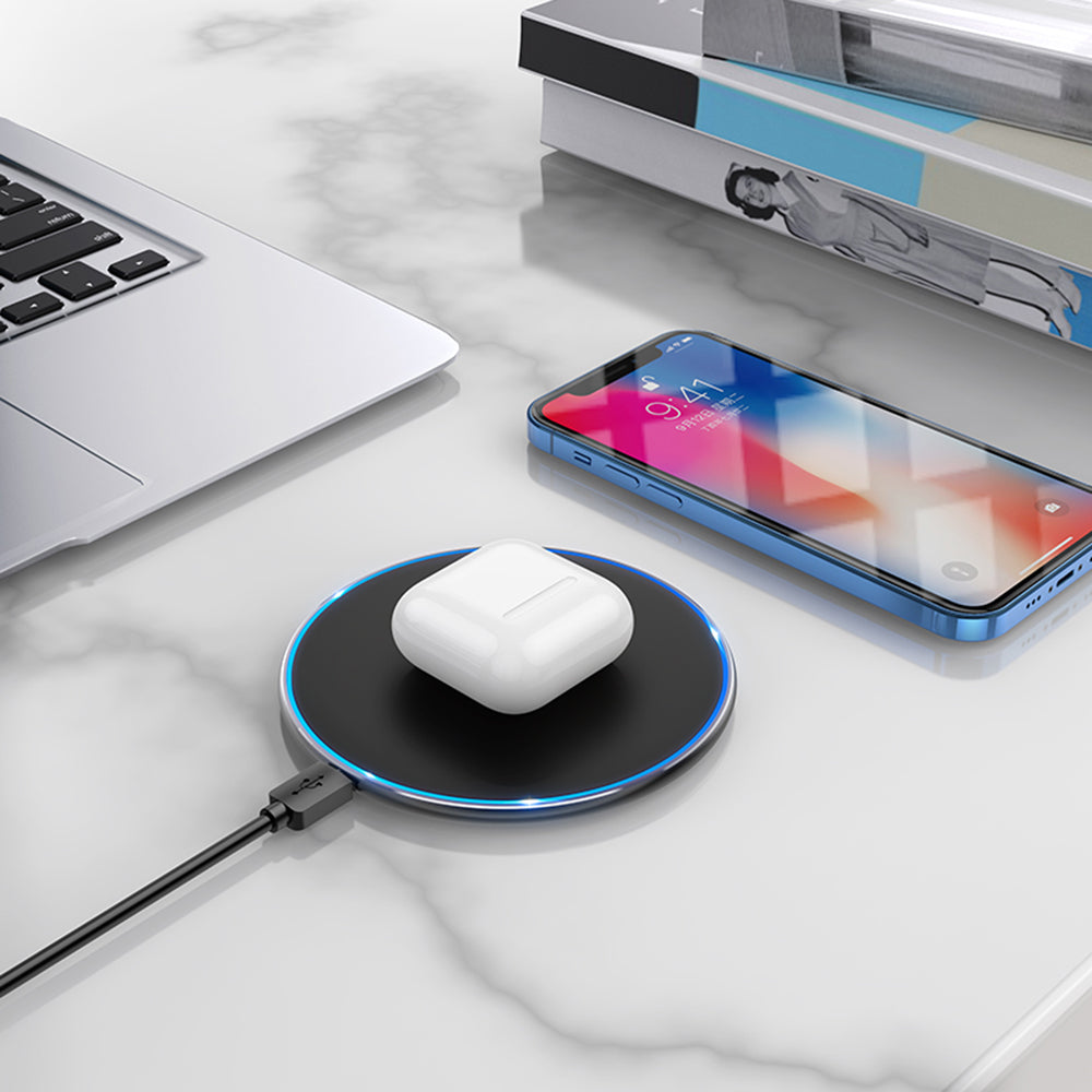 Borofone - Wireless Charger Pro (BQ3) - Type-C Cable Included, 15W, Fast Charging, Aluminum Alloy, Edge Light Design - Black