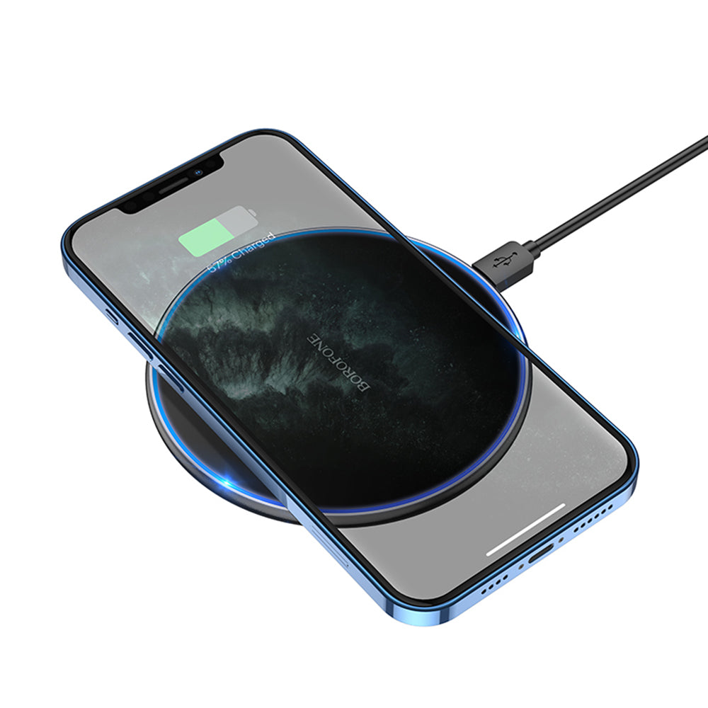 Borofone - Wireless Charger Pro (BQ3) - Type-C Cable Included, 15W, Fast Charging, Aluminum Alloy, Edge Light Design - Black