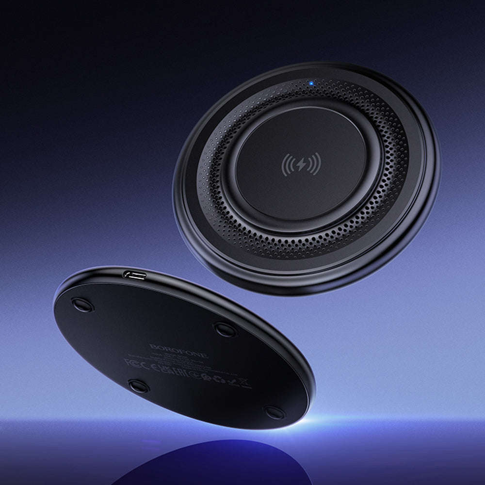 Borofone - Wireless Charger Crown (BQ40) - Type-C Cable Included, 15W, Fast Charging, ABS + PC, 9V/2A - Black