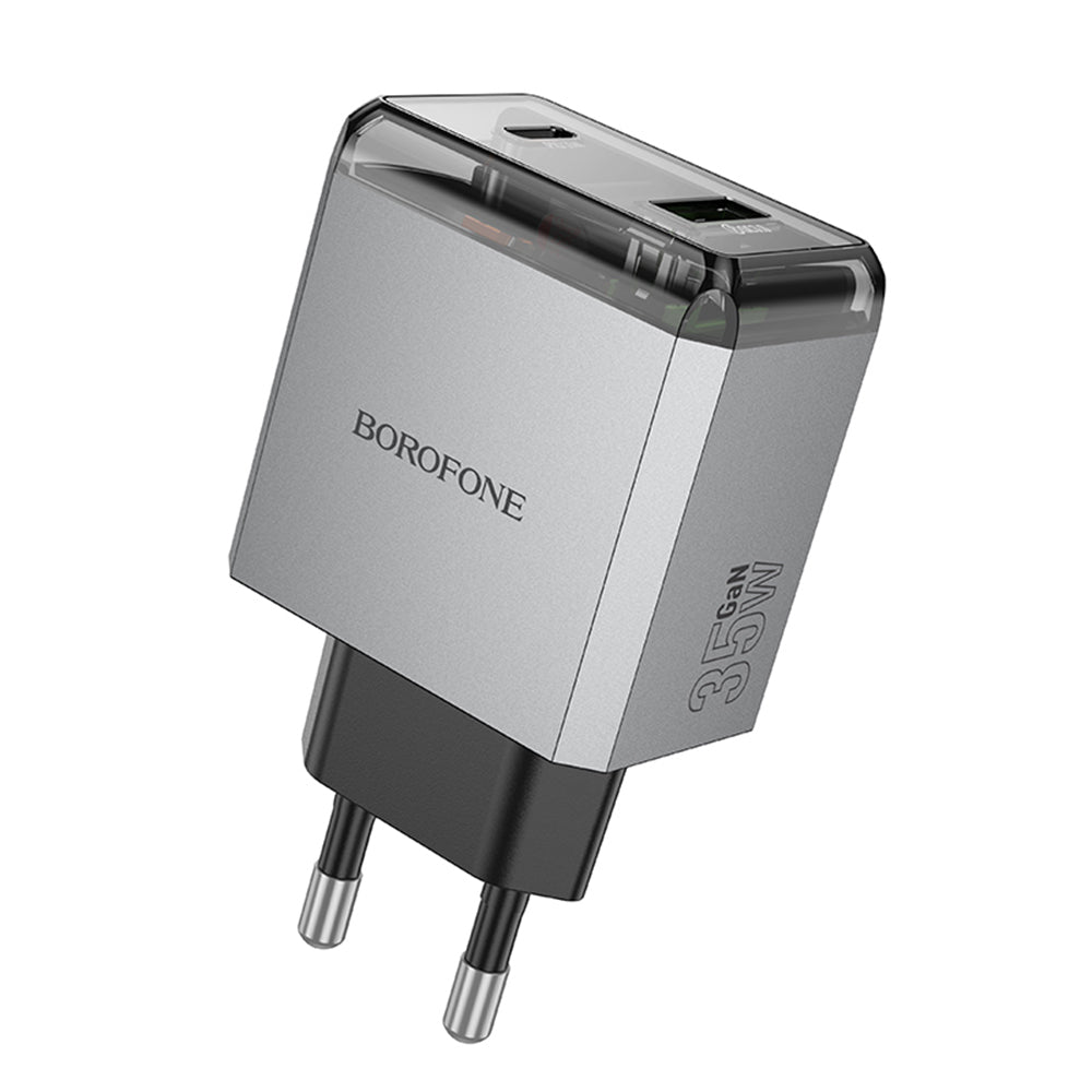 Borofone - Wall Charger Lena (BN20) - Dual Port, USB-C + USB-A, PD35W, QC3.0, Flame-Retardant PC, 5V/3A - Metal Gray