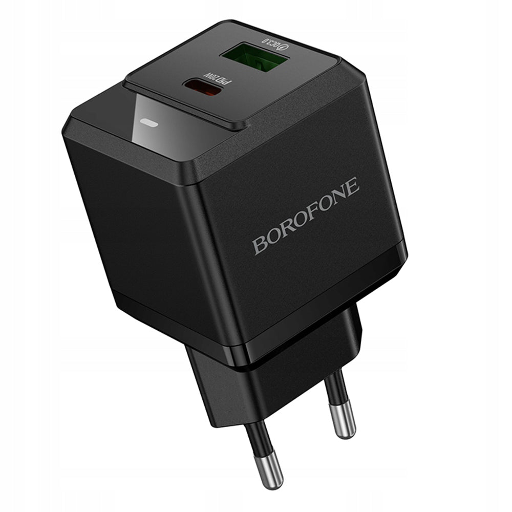 Borofone - Wall Charger Intenso (BN19) - Dual Port, USB + Type-C, PD20W, QC3.0, 5V/3A - Black