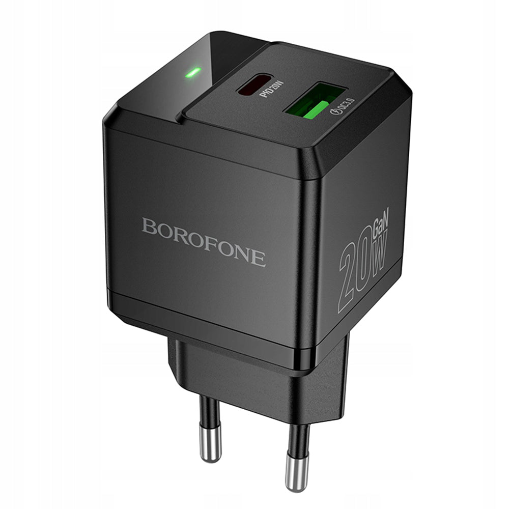 Borofone - Wall Charger Intenso (BN19) - Dual Port, USB + Type-C, PD20W, QC3.0, 5V/3A - Black