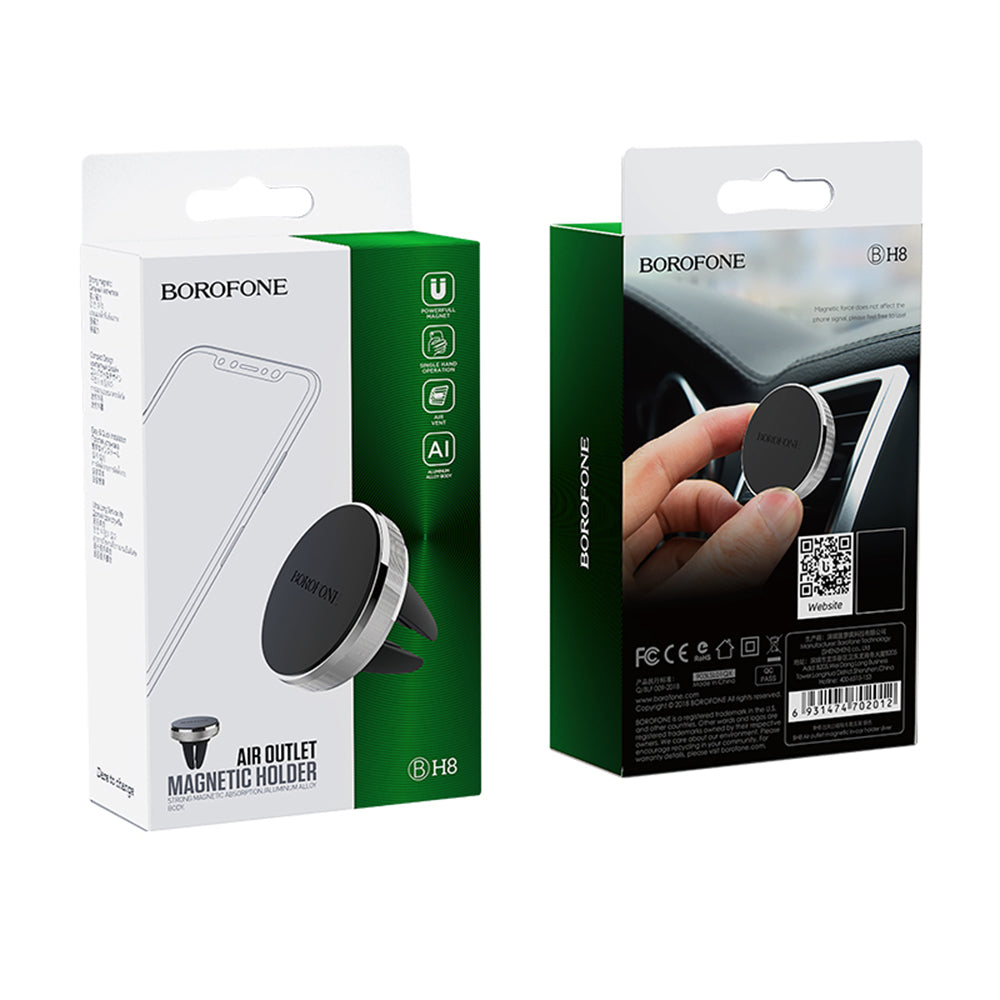 Borofone - Car Holder Air (BH8) - for Air Vent, Magnetic, Aluminum Alloy + Silicone - Black