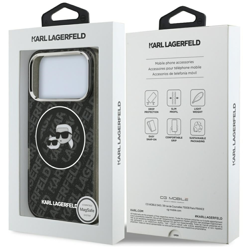 Karl Lagerfeld - Glitter MagSafe (KLHMP17LHMKBKCHOK) - iPhone 17 Pro - Black Karl&Choupette Head