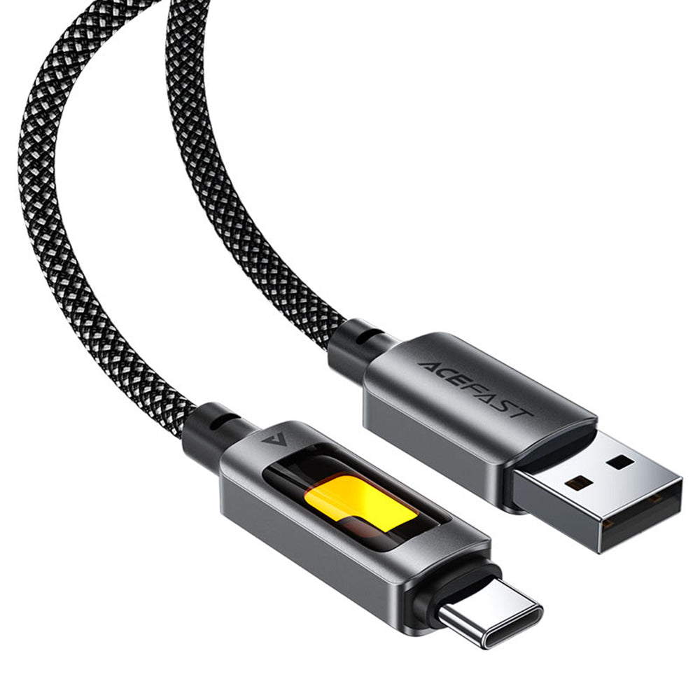 Acefast - Data Cable (C21-04) - Fast Charge, USB to Type-C, 3A, Colorful Gradient Lighting Effect, Nylon Braid, 1.2m - Black