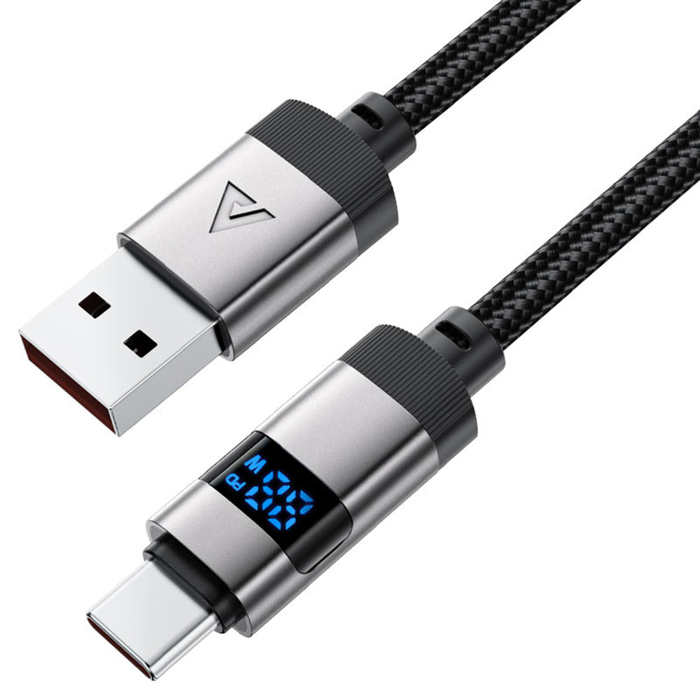 Acefast - Data Cable (C15-04) - with Digital Display, Fast Charging, USB-A to Type-C, 66W, Zinc Alloy, 1.2m - Black