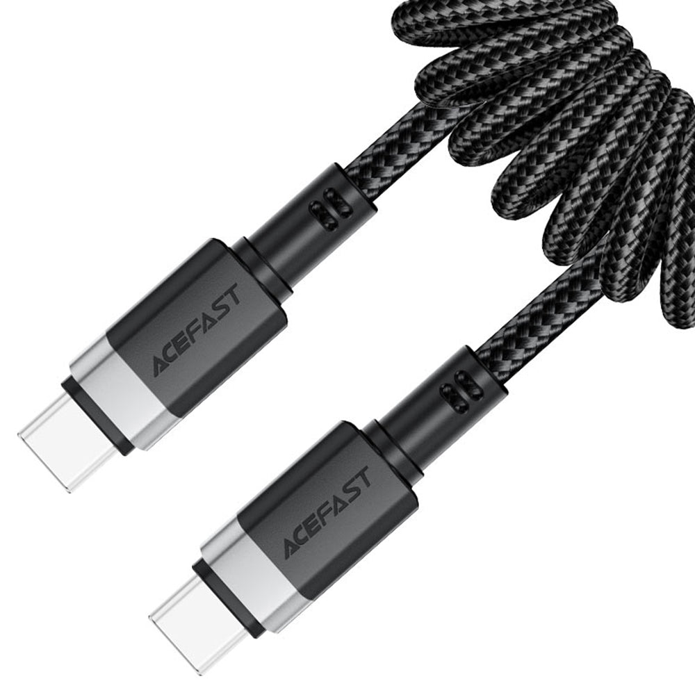 Acefast - Data Cable (C14-03) - Fast Charging, Type-C to Type-C, Spring Design, 60W, 3A, Bend-Resistant, 1.2m - Black