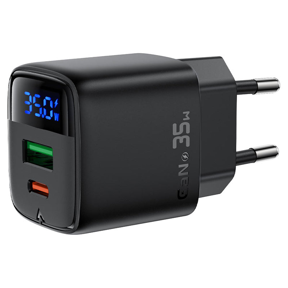Acefast - Wall Charger (A116) - with Digital Display, Fast Charging, GaN, Type-C, USB, PD35W - Black