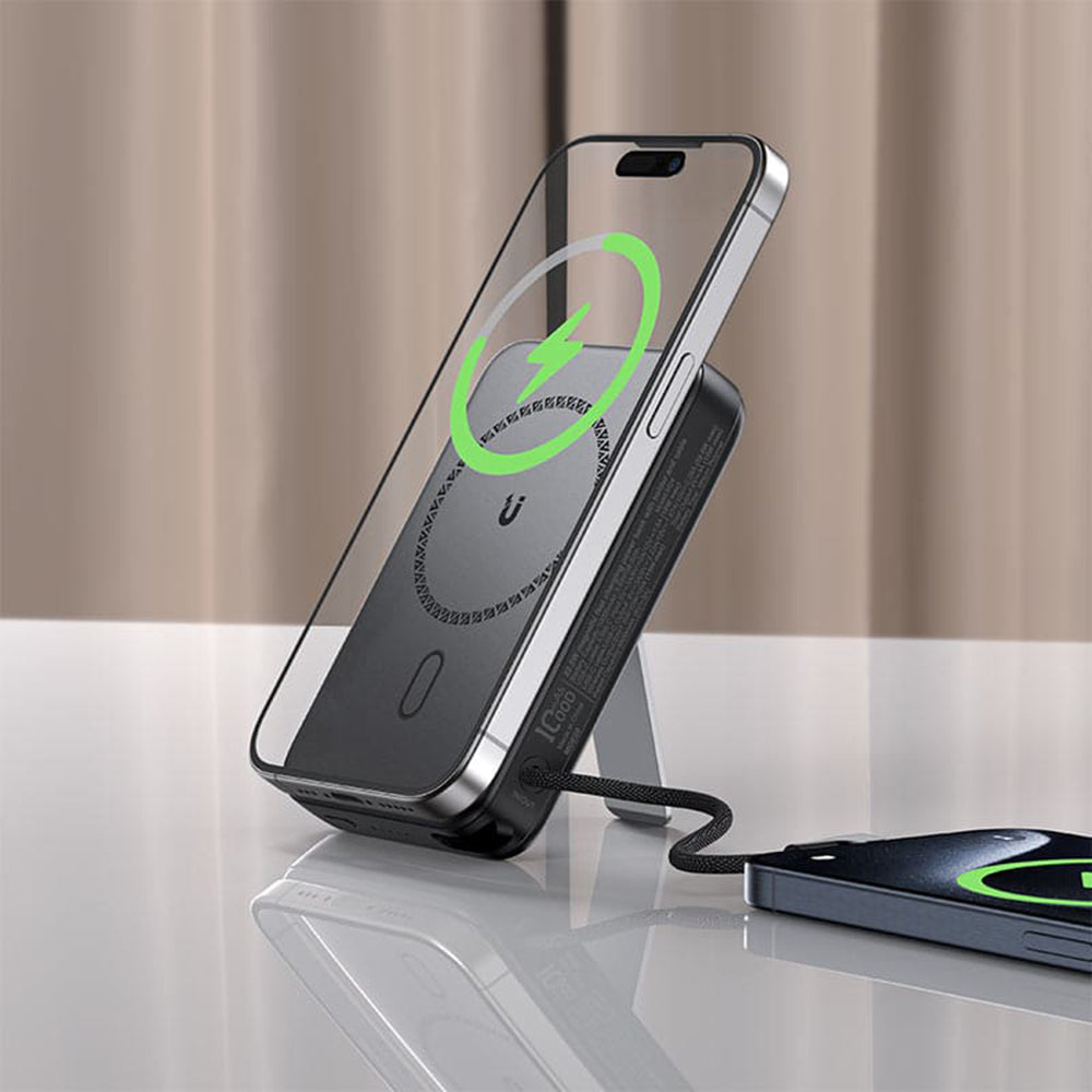 Acefast - Magnetic Wireless Power Bank (M24-10000) - with Type-C Cable, Holder, USB-C Port, 10000mAh, 22.5W, LED - Metal Gray
