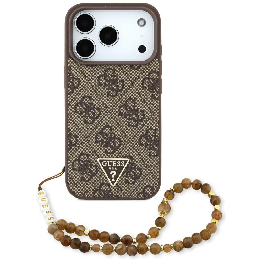Guess - Hardcase 4G Triangle Logo MagSafe with Pearl Strap (GUHMP17LP4TSDPPSW) - iPhone 17 Pro - Brown