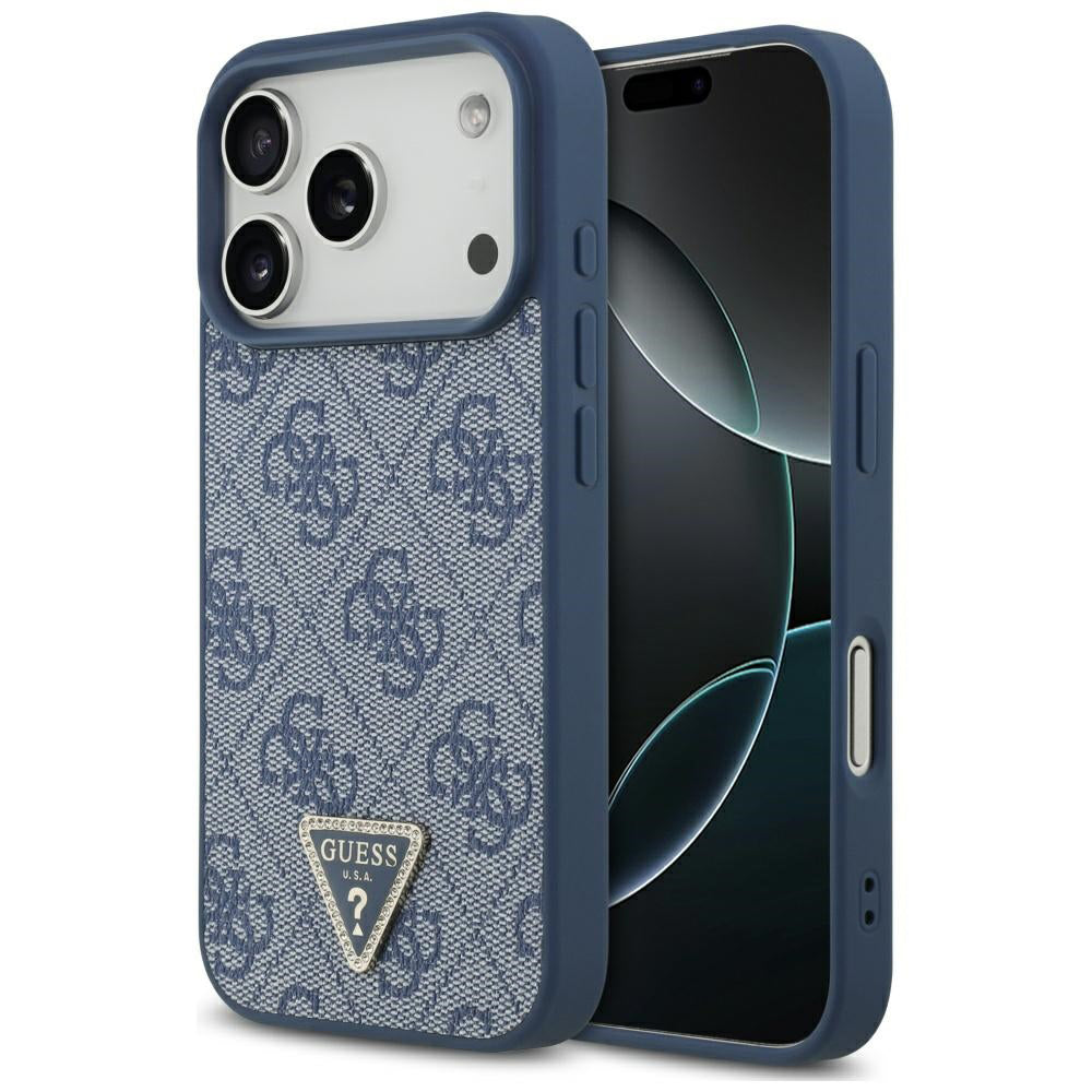 Guess - Leather 4G Triangle Strass MagSafe (GUHMP17XP4TDPLB) - iPhone 17 Pro Max - Blue