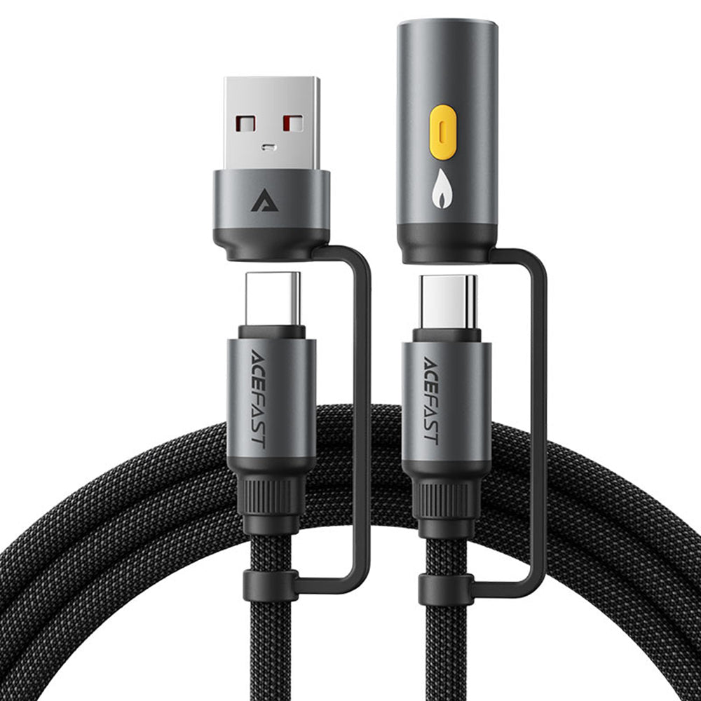 Acefast - Data Cable (J6) - Multifunction, Fast Charging, USB/USB-C to Type-C/Cigarette Lighter, 60W, 3A, 1.2m - Black