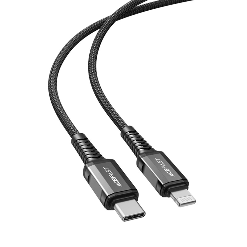 Acefast - Data Cable (C1-01) - Type-C to Lightning, 30W, 3A, Fast Charging, MFi Certification, Nylon Braid, 1.2m - Black