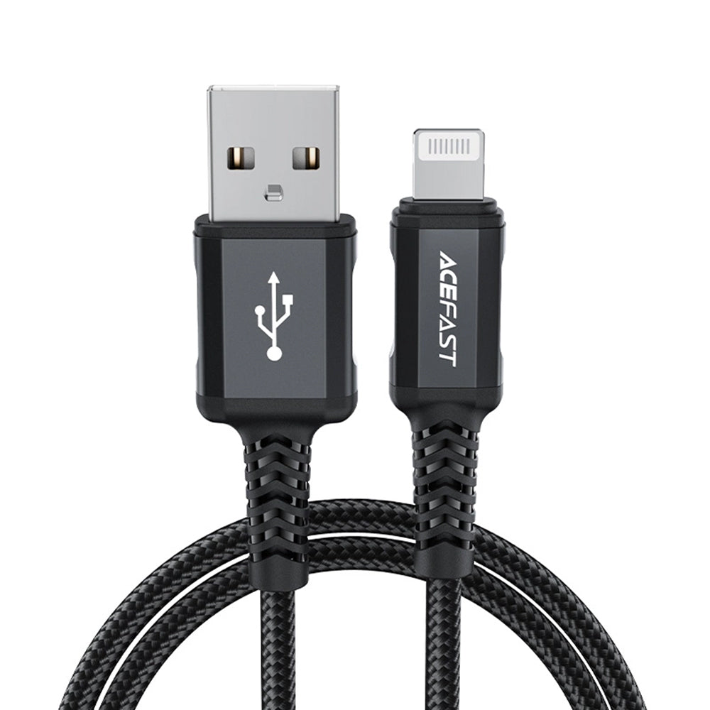 Acefast - Data Cable (C4-02) - Fast Charging, USB to Lightning, 2.4A, Aluminum Alloy, 1.8m - Black