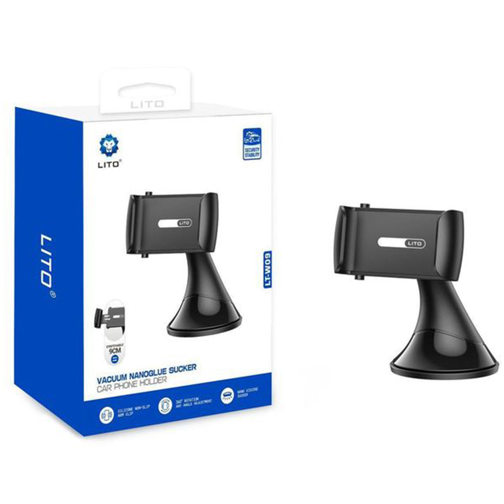 Lito - Car Holder Nano Glue Sucker (LT-W09) - for Dashboard, Windshield, No-slip, No-drill, 360Â°, Ultra-Lightweight - Grey