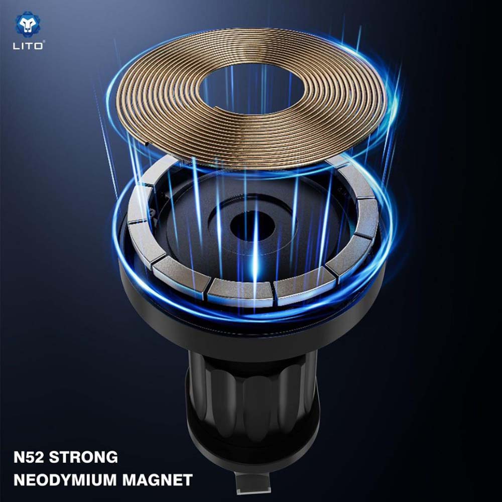 Lito - Car Holder (LT-W05) - for Air Vent, with N52 Neodymium Magnet, 360° Rotation, 32mm Wide Tail Clip Hook - Black
