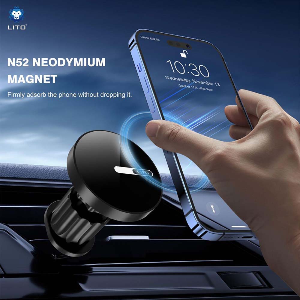 Lito - Car Holder (LT-W05) - for Air Vent, with N52 Neodymium Magnet, 360° Rotation, 32mm Wide Tail Clip Hook - Black