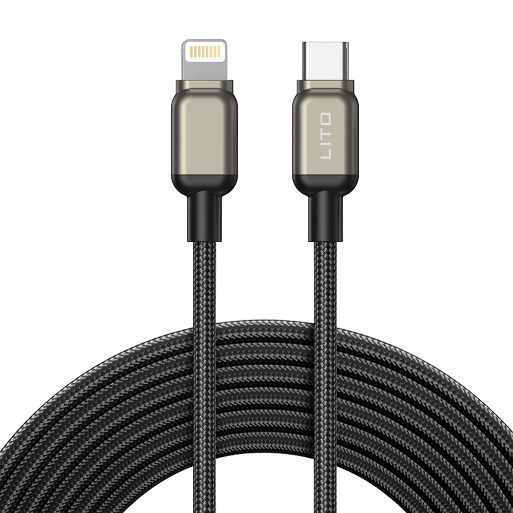 Lito - Data Cable (LD17) - Type-C to Lightning, Fast Charging, Braided Nylon - Black