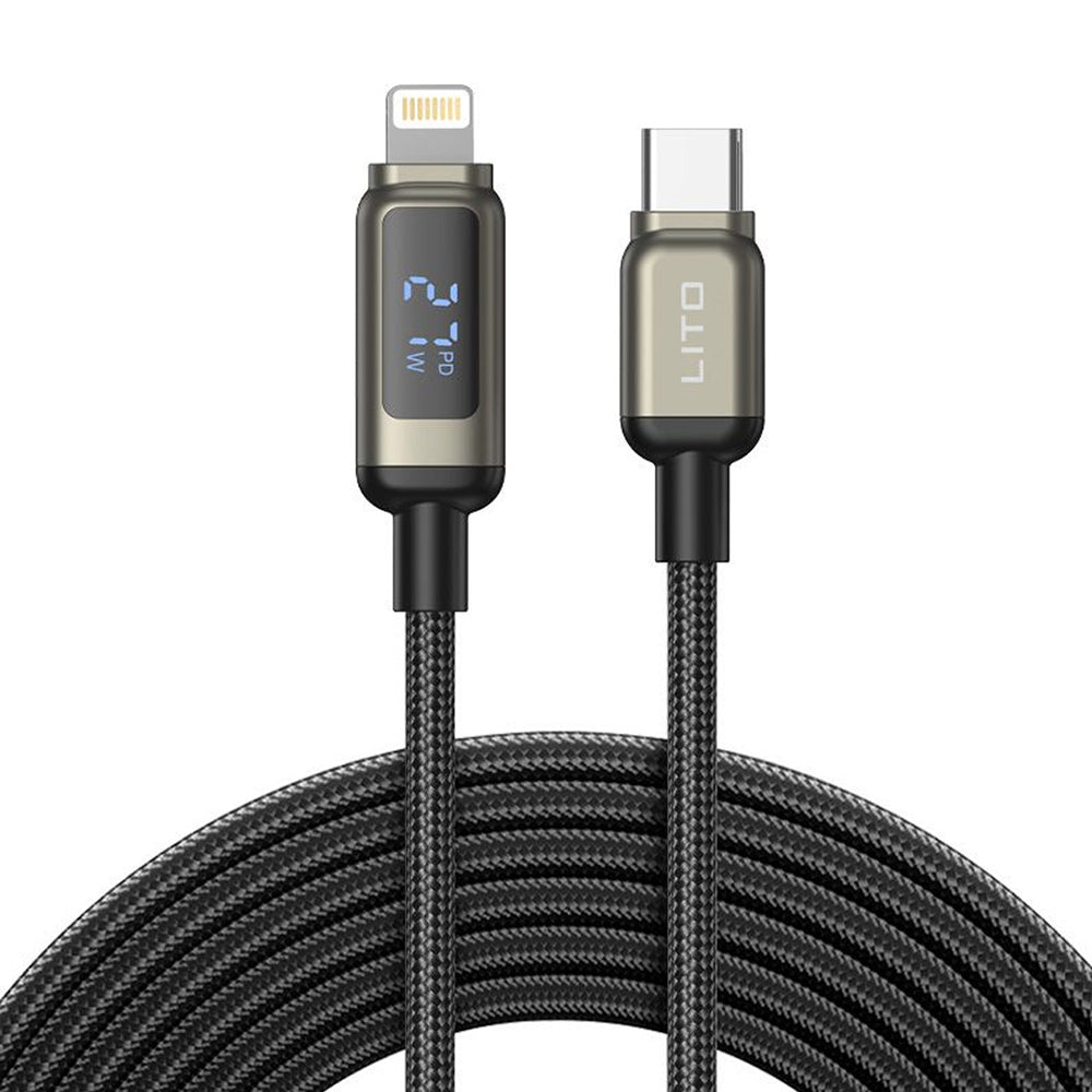 Lito - Data Cable (LD15) - Type-C to Lightning, Fast Charging, Braided Nylon, 60W, LED Display - Black